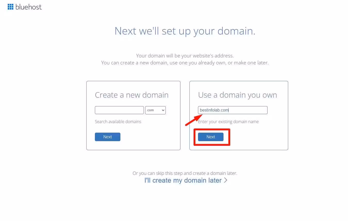 Select-your-bluehost-domain