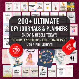 200+ Ultimate DFY Journals & Planners Mega Bundle: Premium Editable Canva Templates with MRR & PLR Rights – Organize, Manifest, and Profit Instantly!